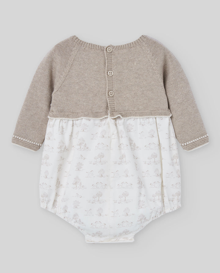 Paz Rodríguez Taupe Knit & Pony Toile Print Baby Bubble