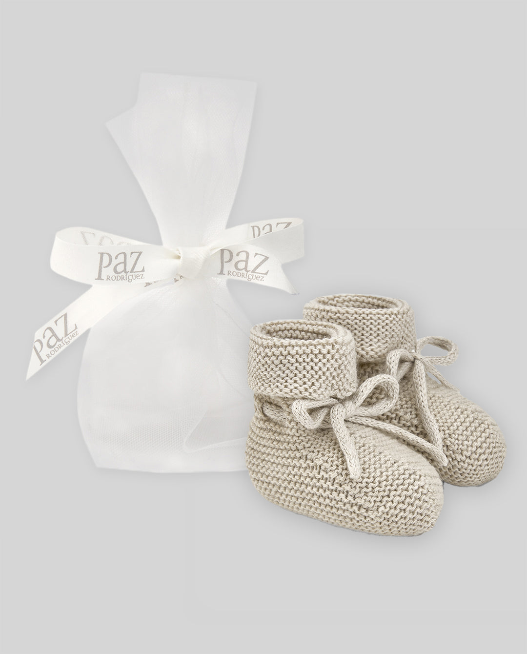 Paz Rodríguez Beige Knit Baby Booties