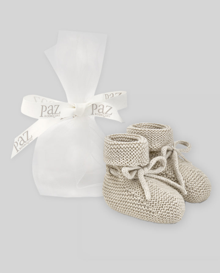Paz Rodríguez Beige Knit Baby Booties