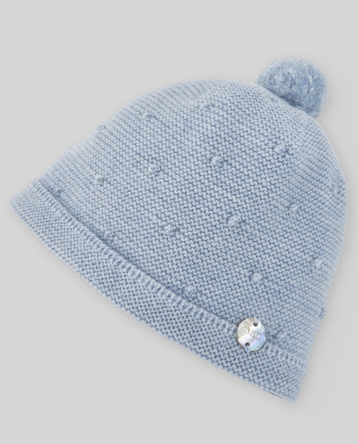 Paz Rodríguez Blue Knit Baby Hat with Pom