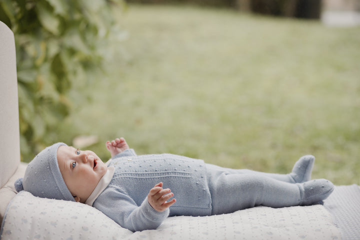 Paz Rodríguez Blue Knit Baby Hat with Pom