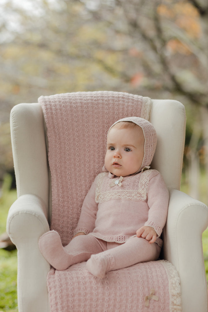Paz Rodríguez Dusty Pink Knit Baby Bonnet