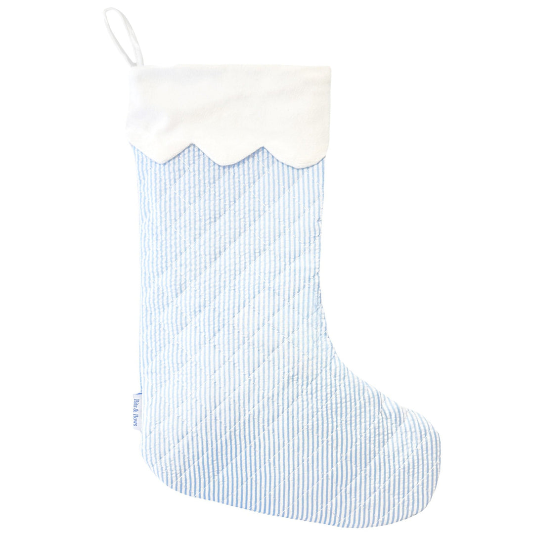 Bits & Bows Blue Seersucker Christmas Stocking