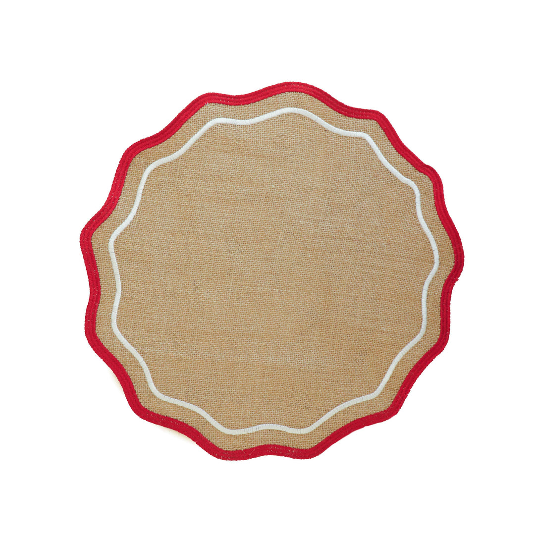 Burlap Red Scallop Placemat - Set of 4