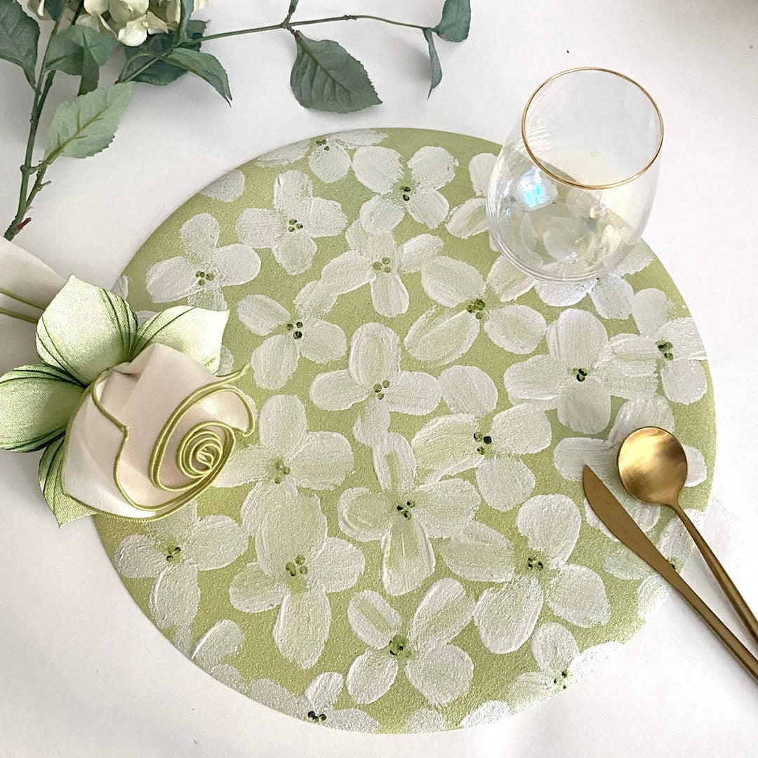 White Petals on Misty Green Field Placemat - Set of 4