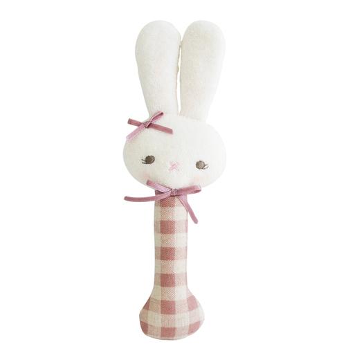 Alimrose Bunny Stick Rattle – Rose Check