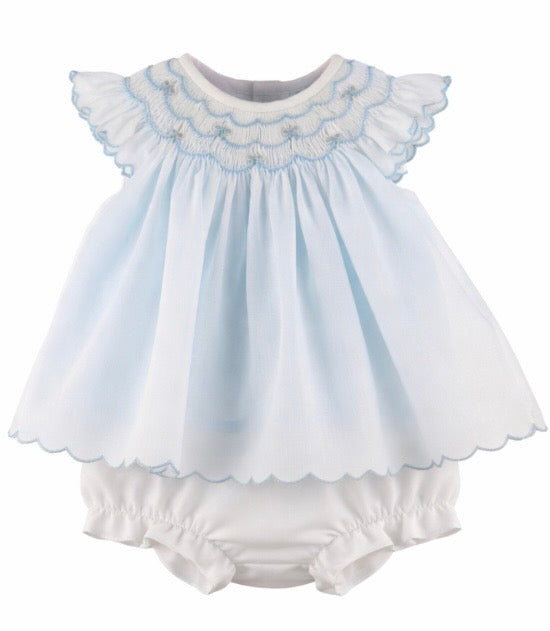 white dress with blue bows White & Navy Flower Girl Dress 2