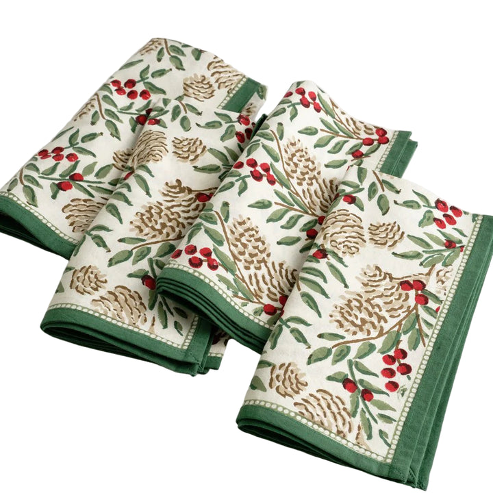 Christmas red and green dinner napkins with green boarder