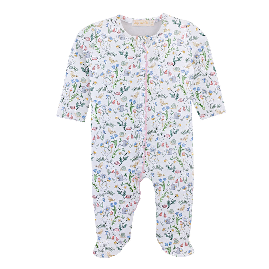 Wildflower Print Pima Cotton Zipper Footie