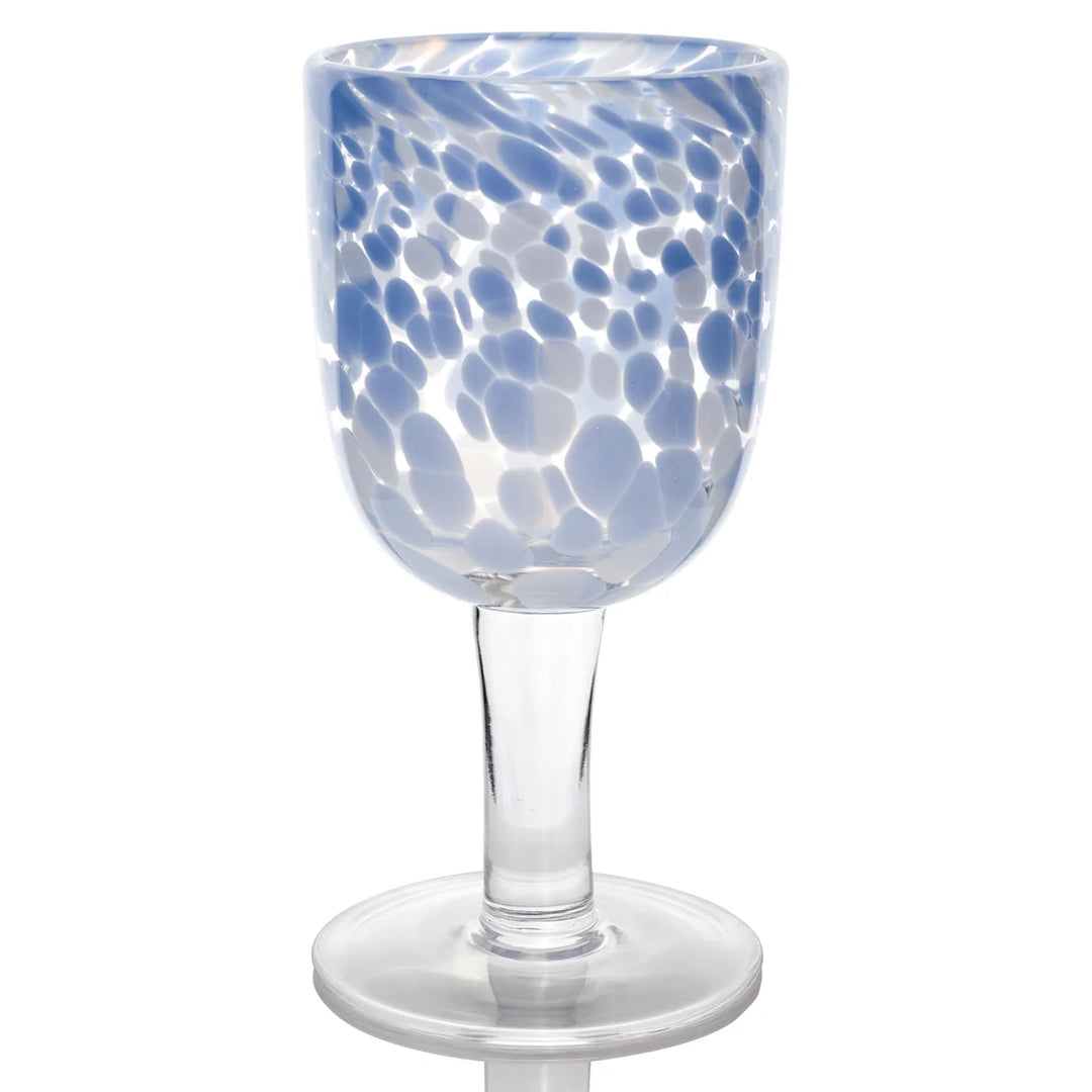 Torcello Spotted Rosa Wine Glass, Blue/White - Set of 4