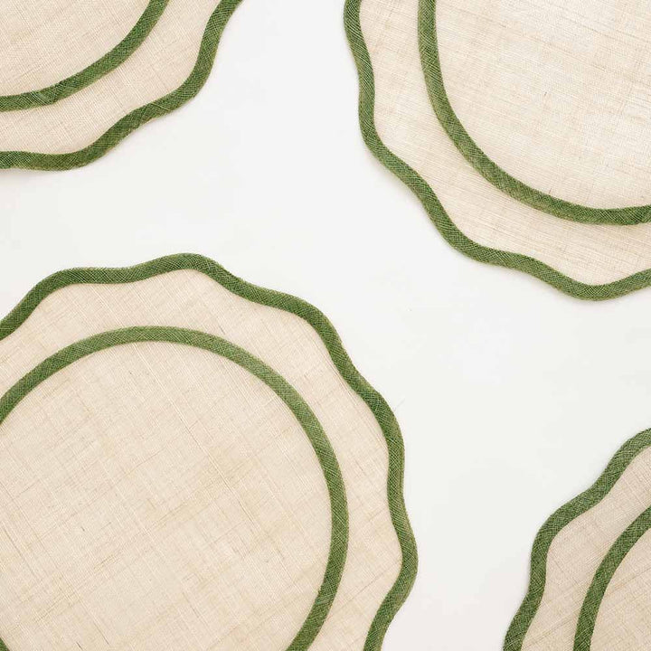 Pomegranate Green Scalloped Rice Paper Placemat - Set of 4