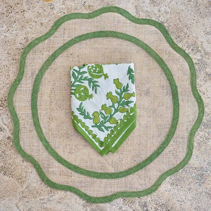 Pomegranate Green Scalloped Rice Paper Placemat - Set of 4