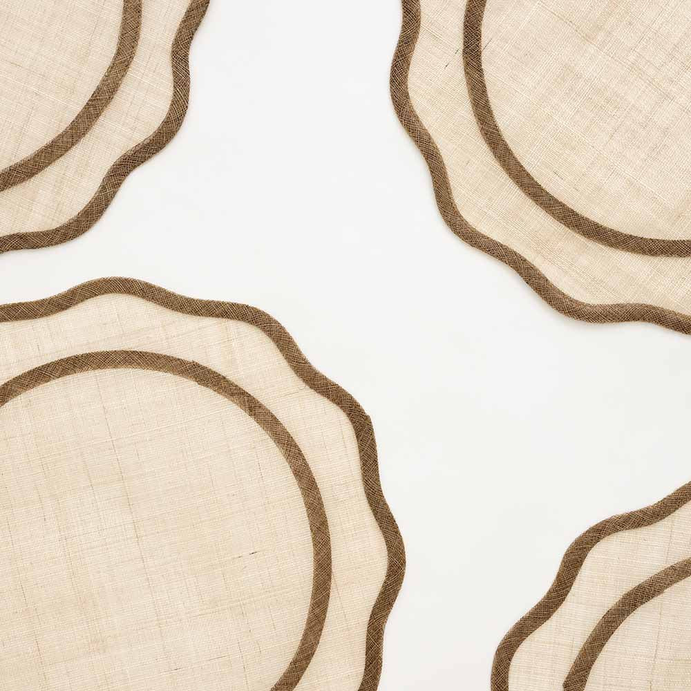 Pomegranate Brown Scalloped Rice Paper Placemat - Set of 4