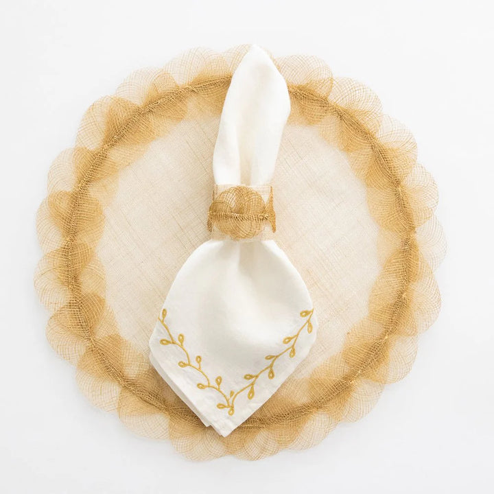 Pomegranate Twig & Bud Mustard Embroidered Linen Napkin - Set of 4