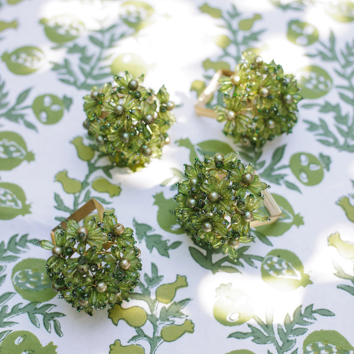 Pomegranate Fern Bouquet Beaded Napkin Ring - Set of 4