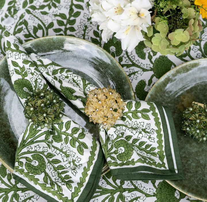 Pomegranate Fern Bouquet Beaded Napkin Ring - Set of 4