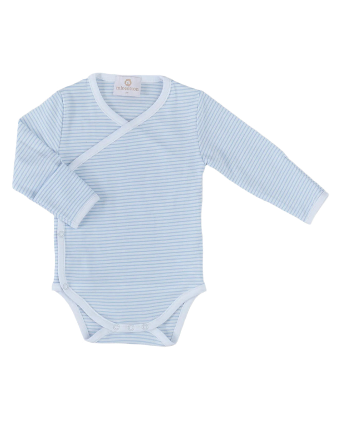 White and Blue Striped Long-sleeved Snap Bodysuit