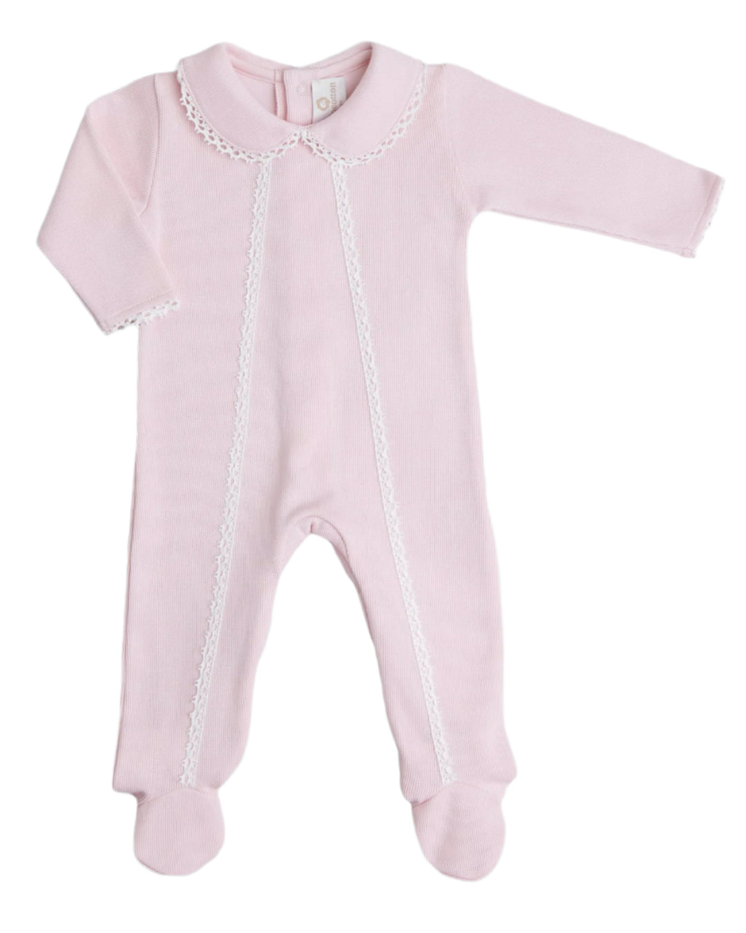 Heirloom Knit Pima Cotton Romper with Lace Trim - Light Pink