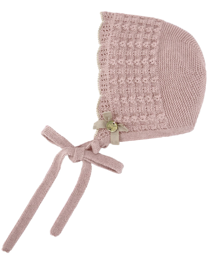 Paz Rodríguez Dusty Pink Knit Baby Bonnet
