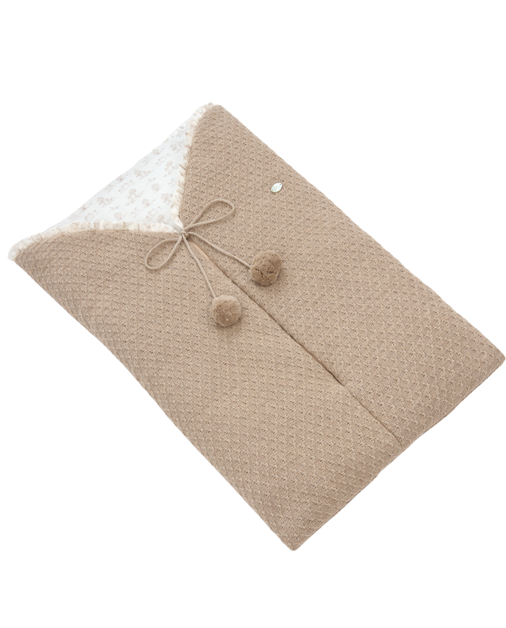 Paz Rodríguez Taupe Knit Baby Nest with Pom Ties in Pony Toile Print