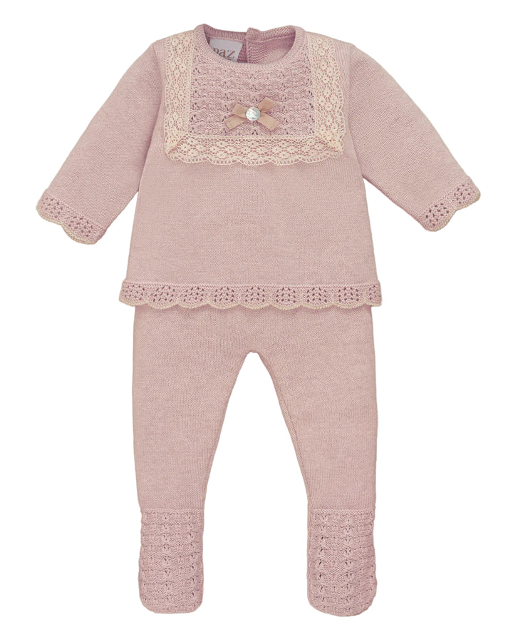 Baby girl knit set with lace and bow detail