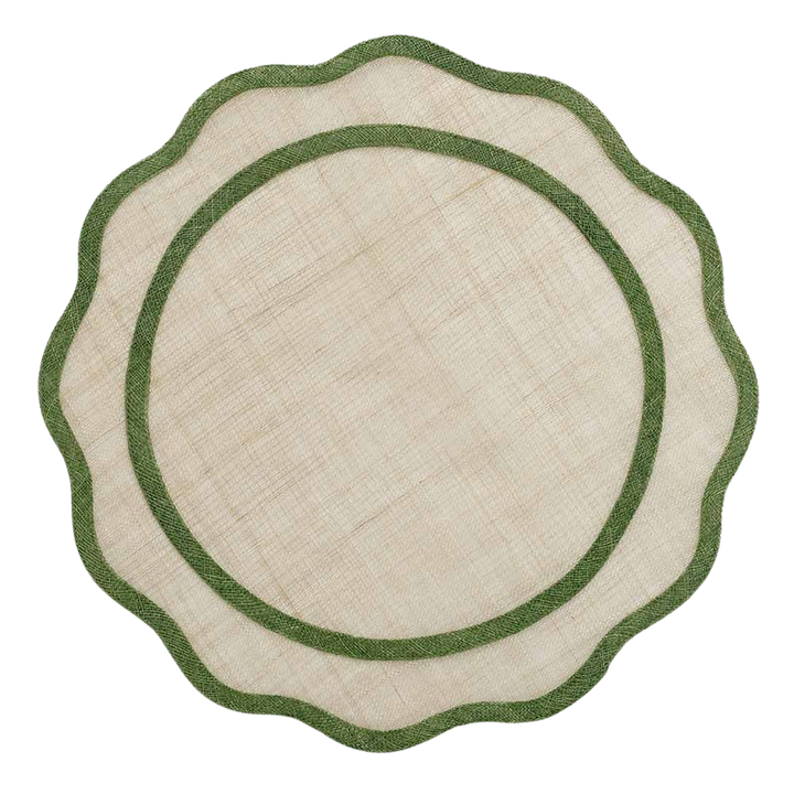 Pomegranate Green Scalloped Rice Paper Placemat - Set of 4