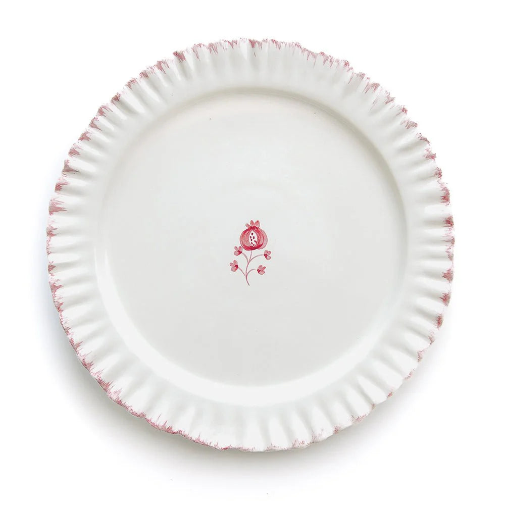 White Dinner Plate with Pink Ruffle Trim