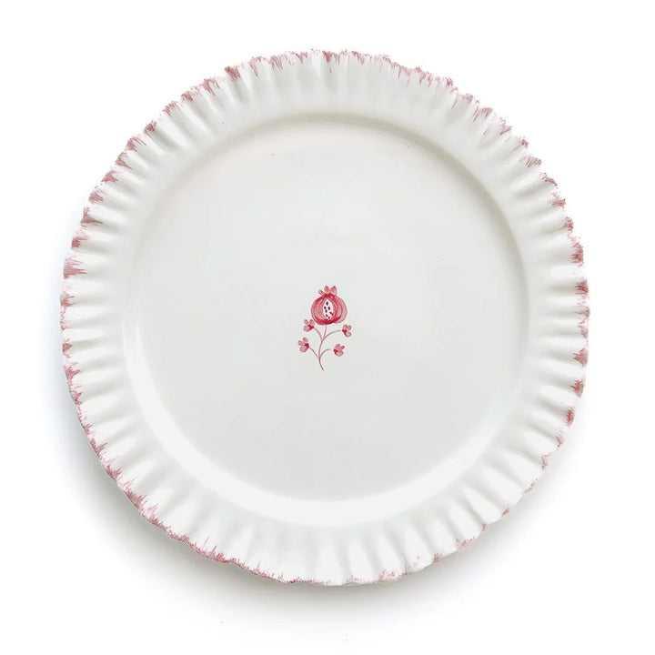 White Dinner Plate with Pink Ruffle Trim