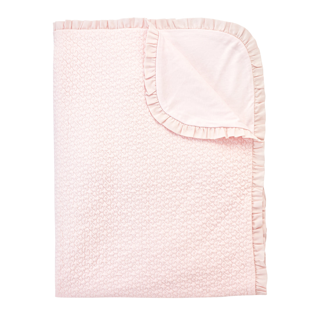 Pink Jacquard Pima Cotton Receiving Blanket with Ruffle Trim