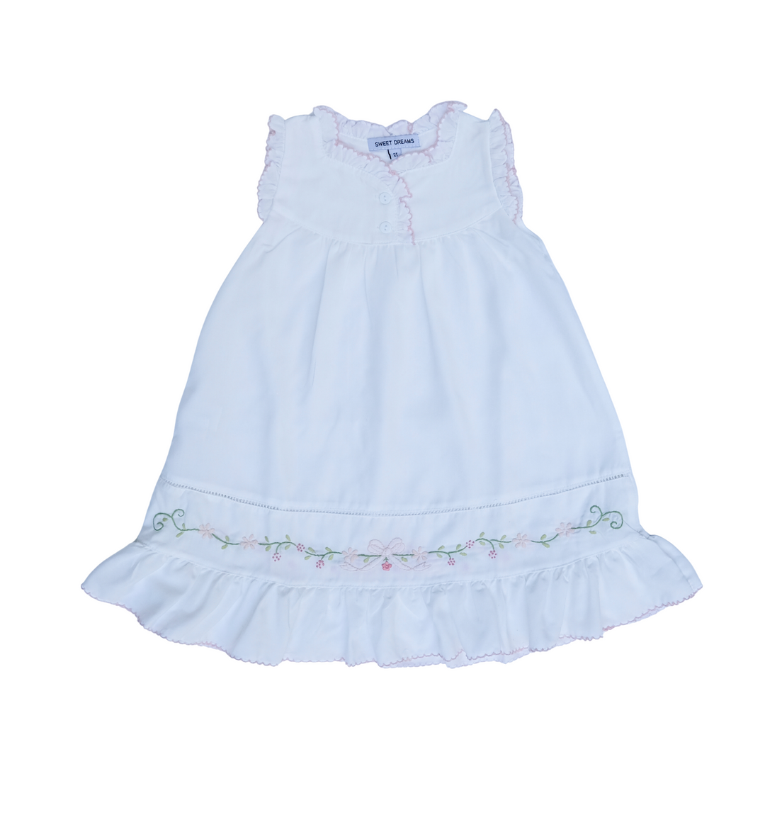 Spring Bow Embroidered Ruffle Nightgown