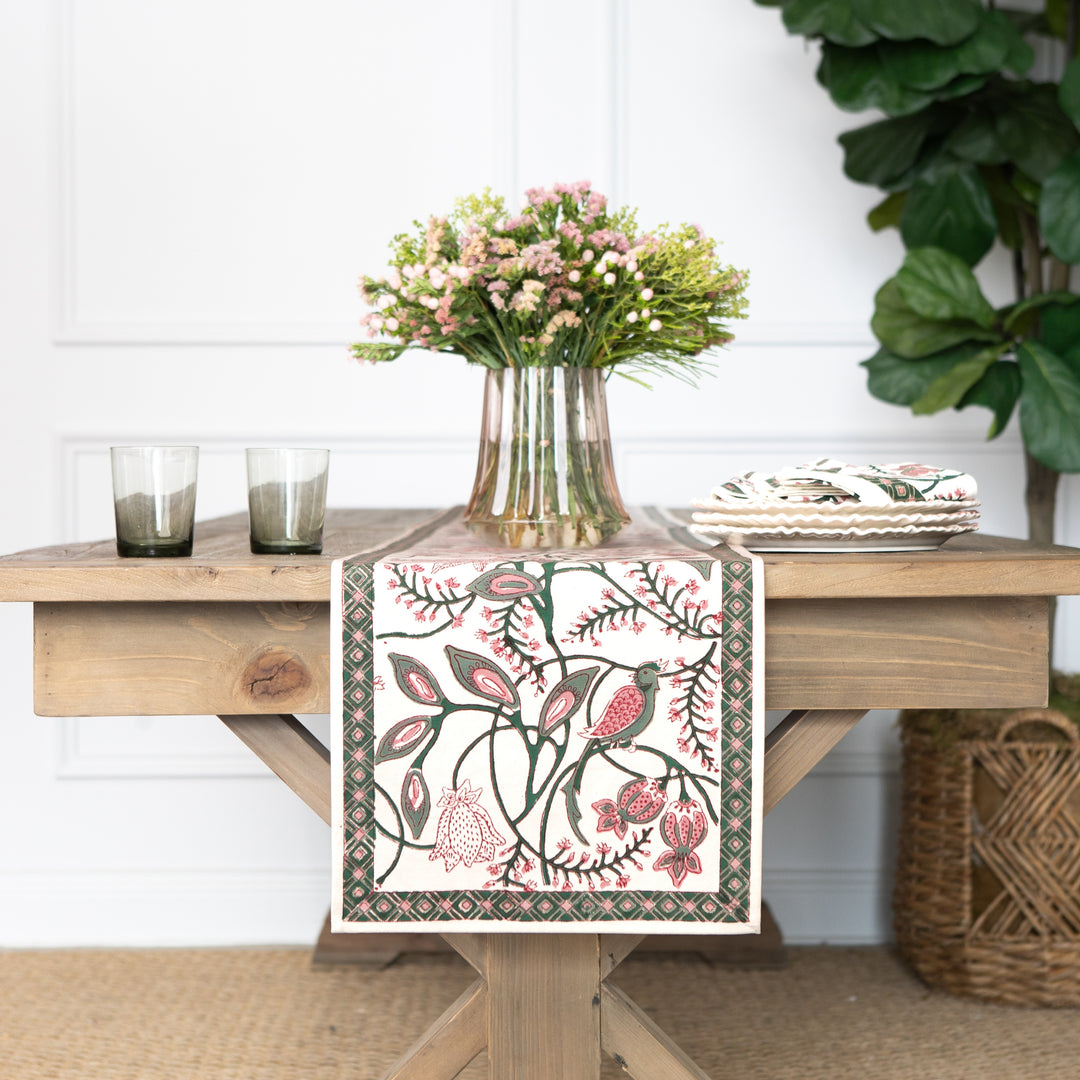 Peacock & Poms Rose Table Runner