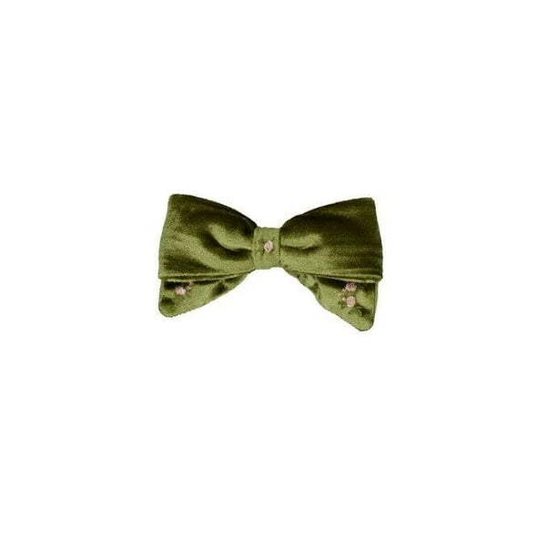 Bonnie-B embroidered hair clip in Olive velvet