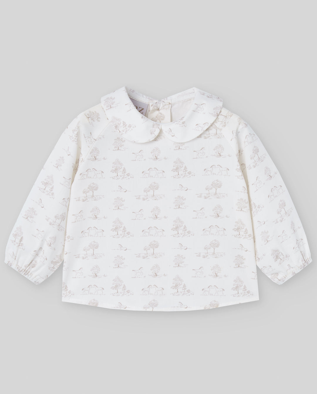 Paz Rodríguez Beige Taupe Overall with Peter Pan Collar Pony Toile Shirt
