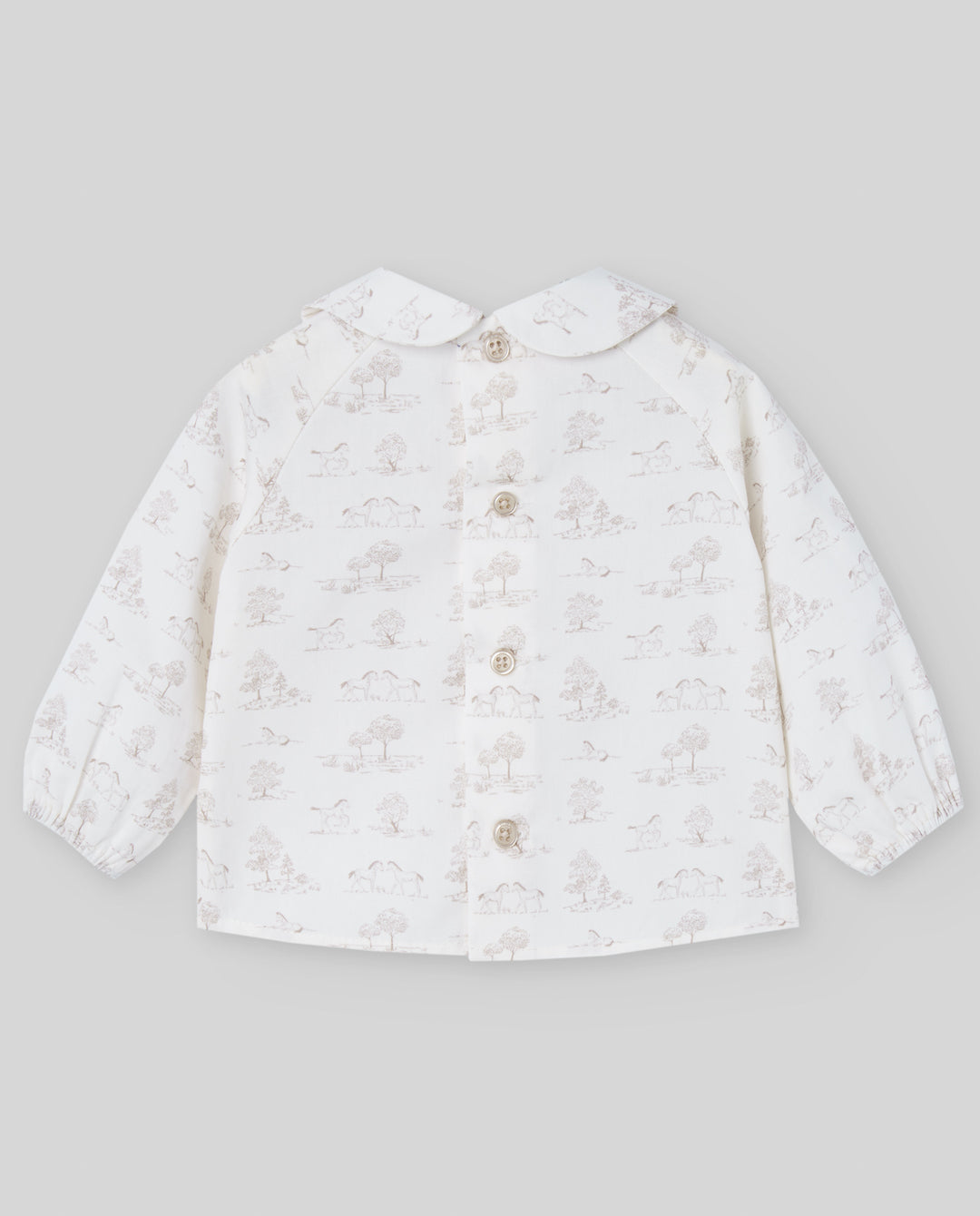 Paz Rodríguez Beige Taupe Overall with Peter Pan Collar Pony Toile Shirt