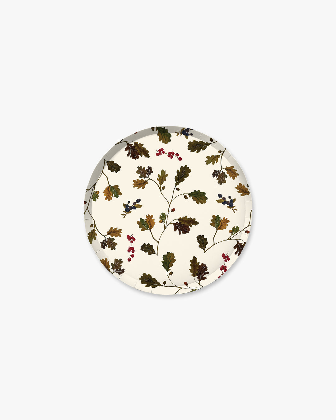 Hickory Hors d'Oeuvres Paper Plate Set in Hollow, woodland-inspired botanical print, front view on white background