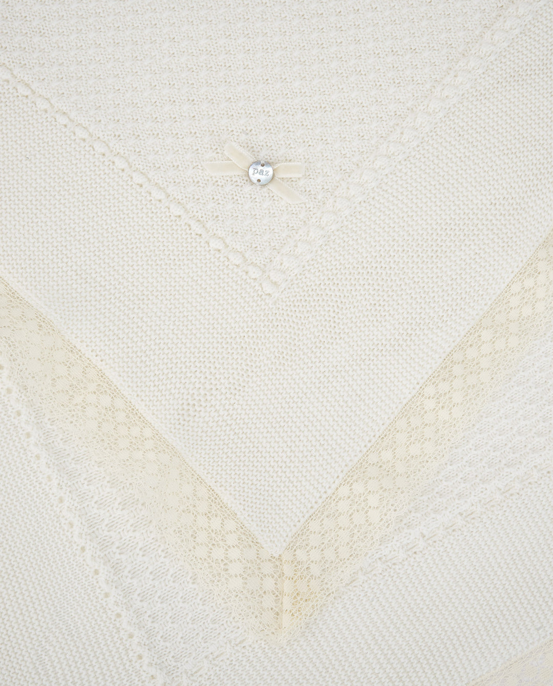Paz Rodríguez Ivory Knit Baby Blanket with Lace Trim