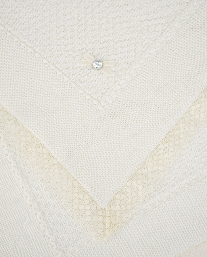 Paz Rodríguez Ivory Knit Baby Blanket with Lace Trim