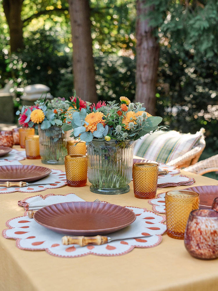 Scalloped Beige Placemat with Terracotta Embroidery - Set of 6