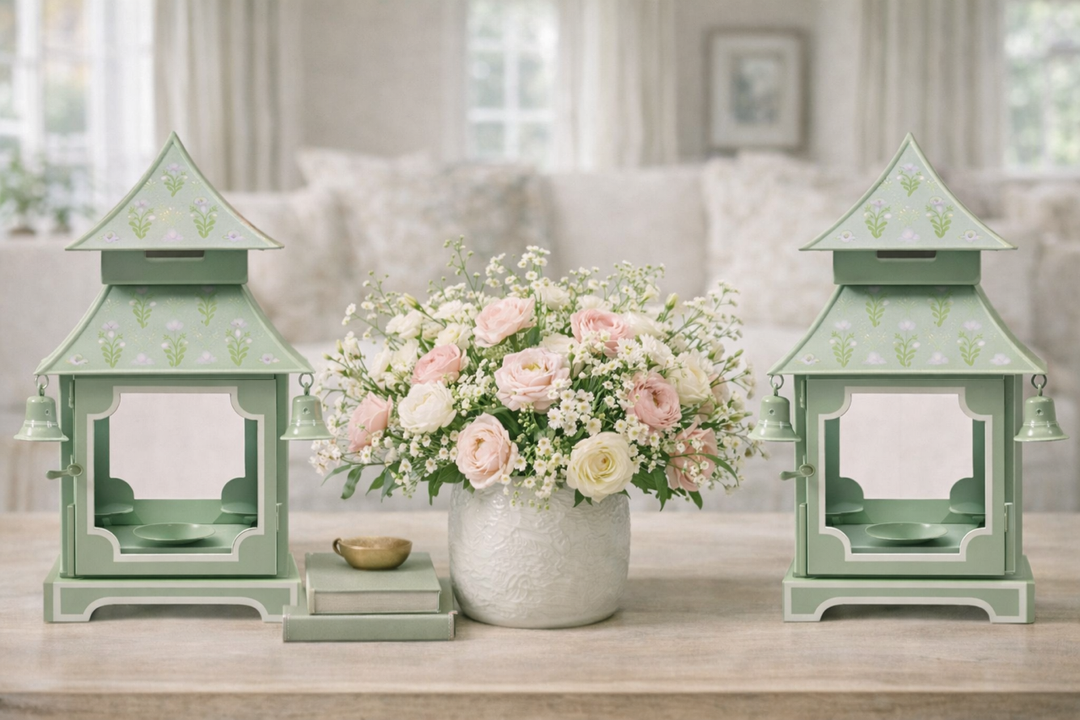 Sage Green & Lavender Tulip Pagoda Lantern