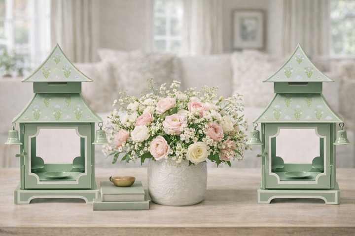 Sage Green & Lavender Tulip Pagoda Lantern