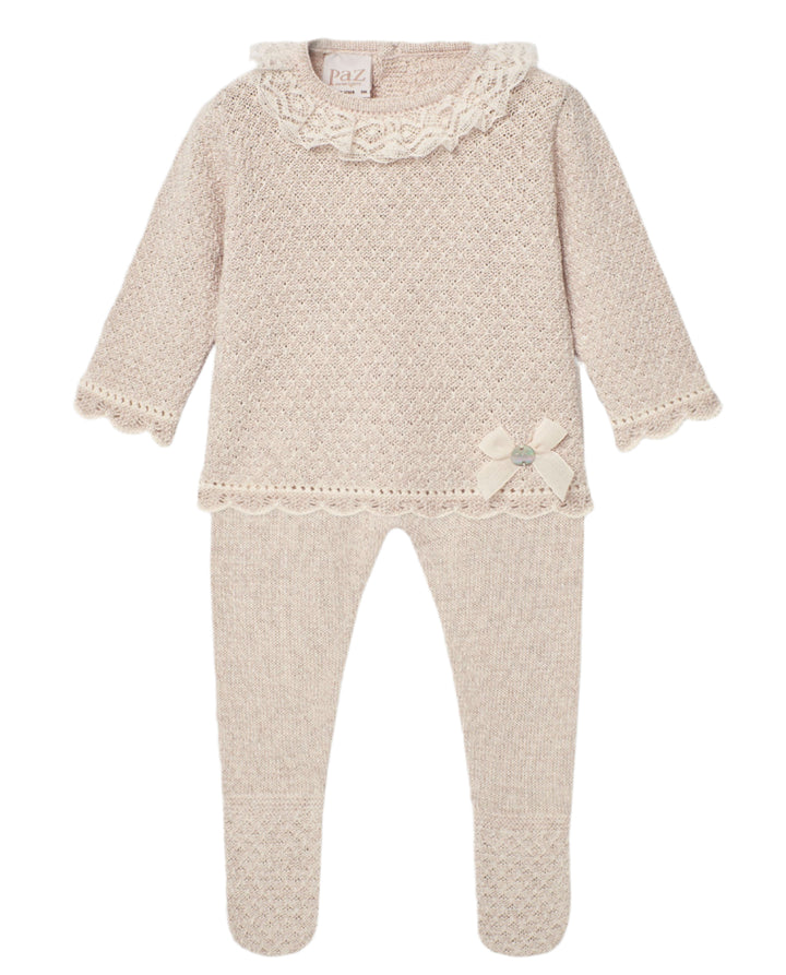Newborn Baby Girl Beige Sweater Set - Area
