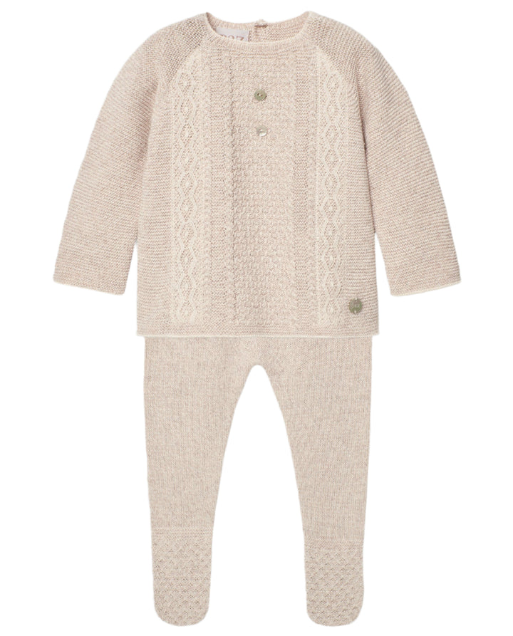 Newborn Baby Boy Beige Knit Sweater Set - Area
