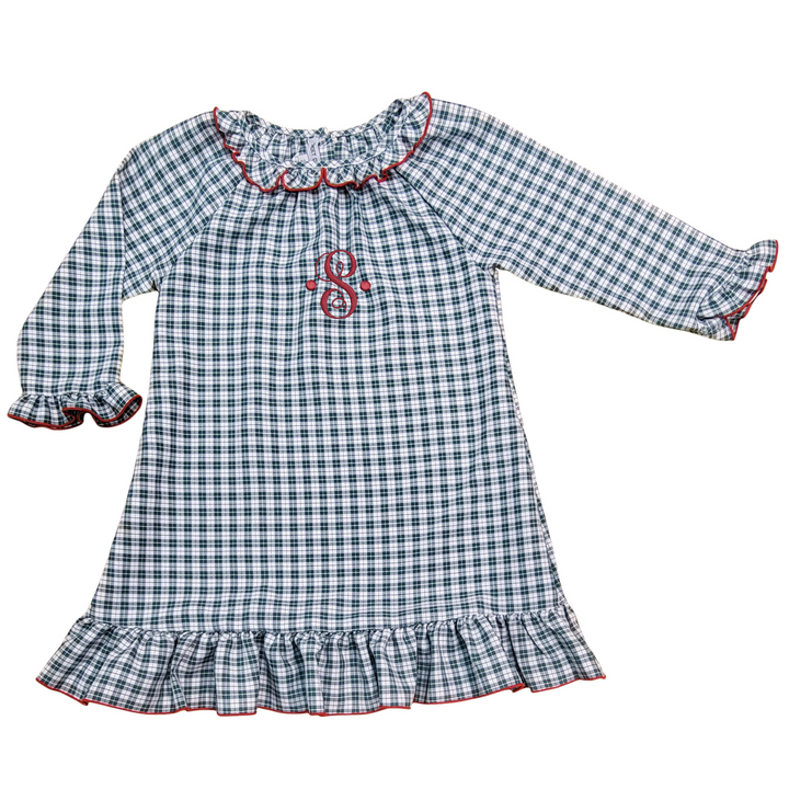 Classic Green Plaid Ruffle Toddler Nightgown