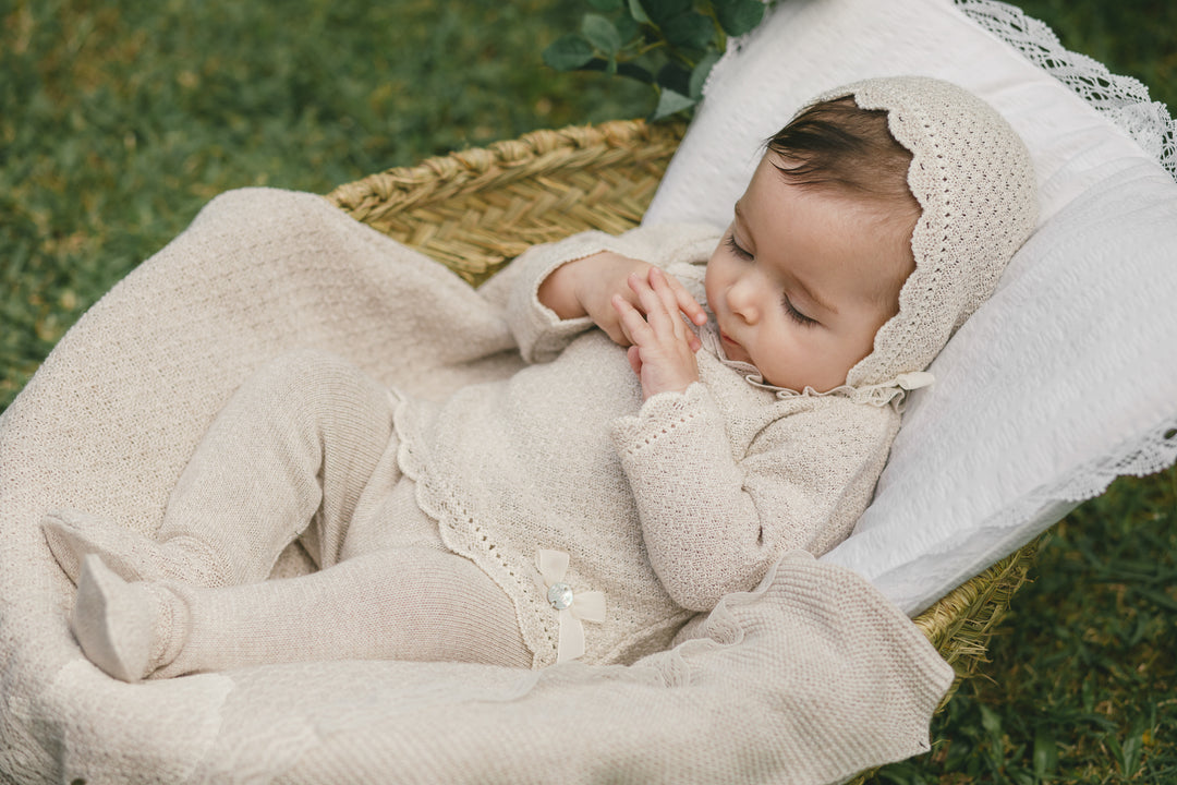 Newborn Baby Girl Beige Sweater Set - Area