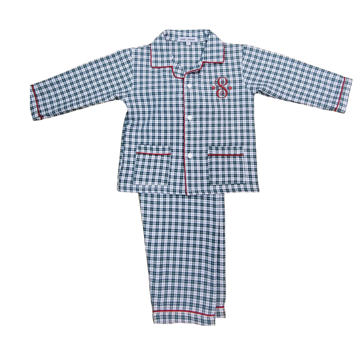 Green Plaid with Red Trim Toddler Pajama Set