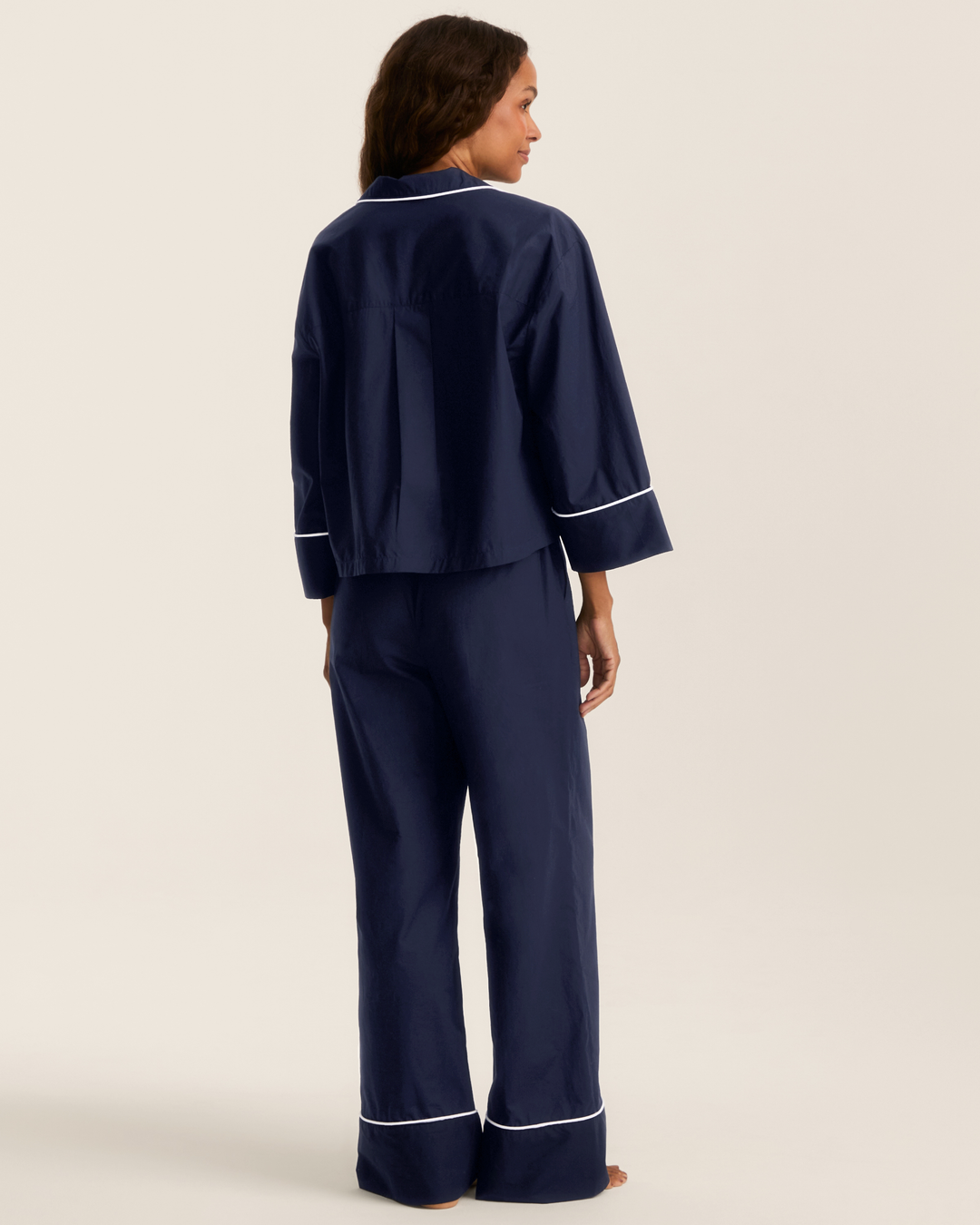The Celine Poplin Pajama Set in Navy