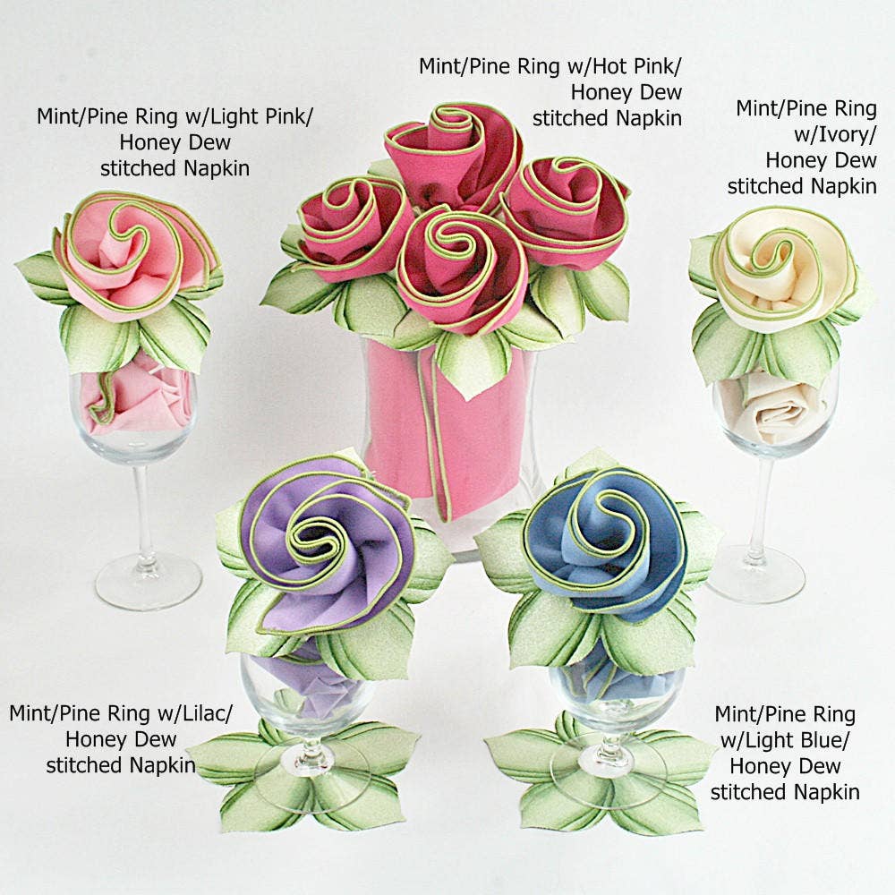 Hand Painted Mint/Pine Bouquet Napkin Ring - Set of 4