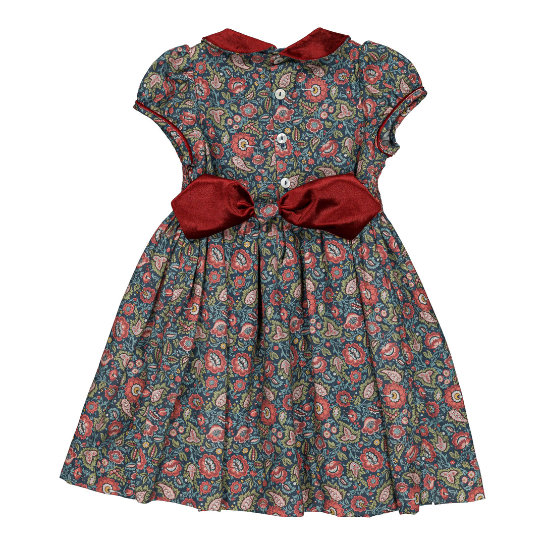 Kidiwi Rison smocked dress Red and navy floral Paisley