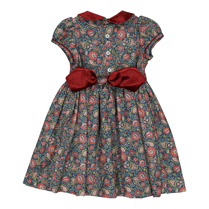 Kidiwi Rison smocked dress Red and navy floral Paisley