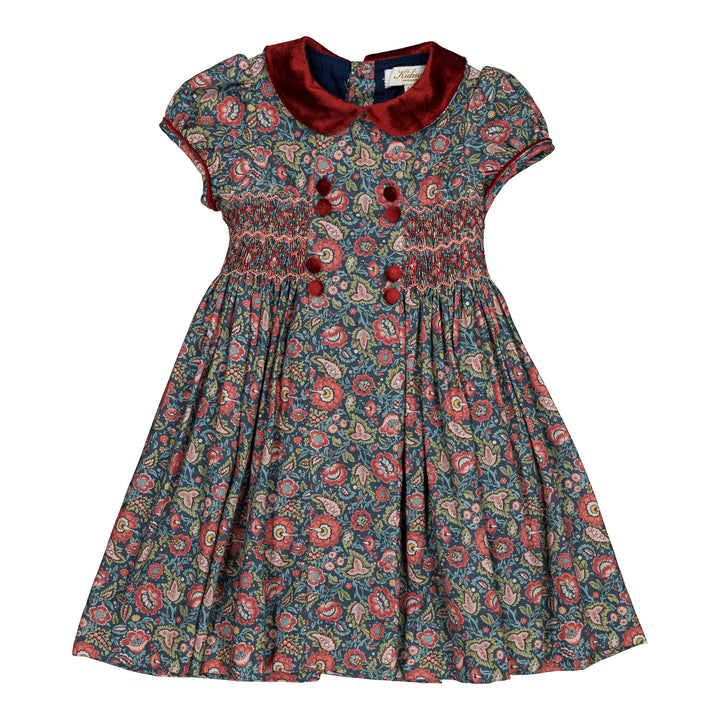Kidiwi Rison smocked dress Red and navy floral Paisley